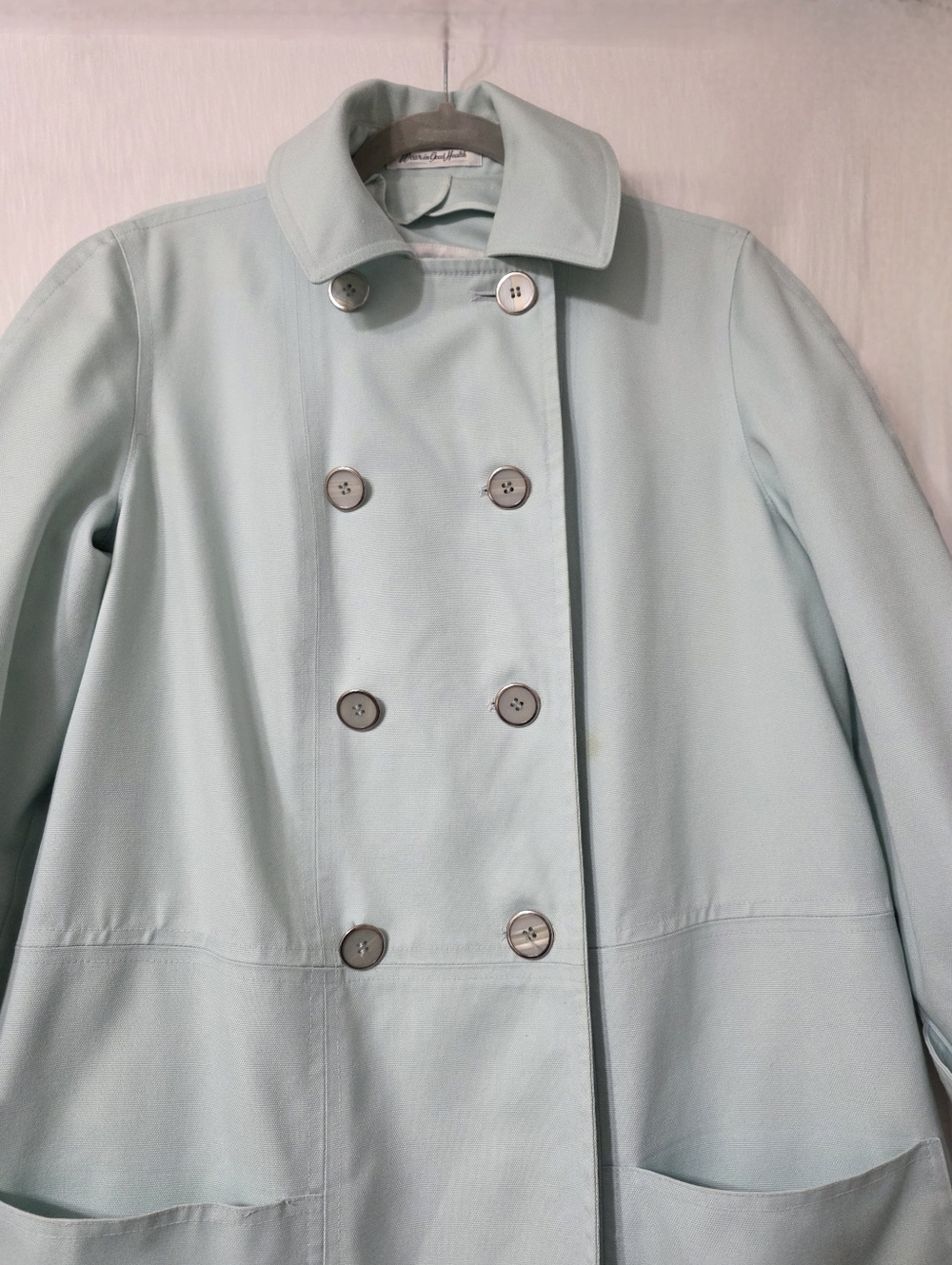 AQUA BLUE VINTAGE TRENCH COAT MISTY HARBOR LABEL "Wearing Good Health" - Picture 6 of 17